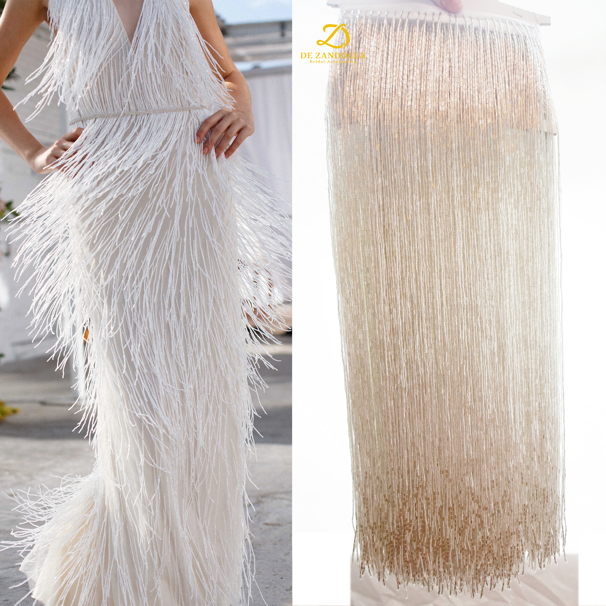 Beaded Trim Fringe - Nappe con frange di lusso verde