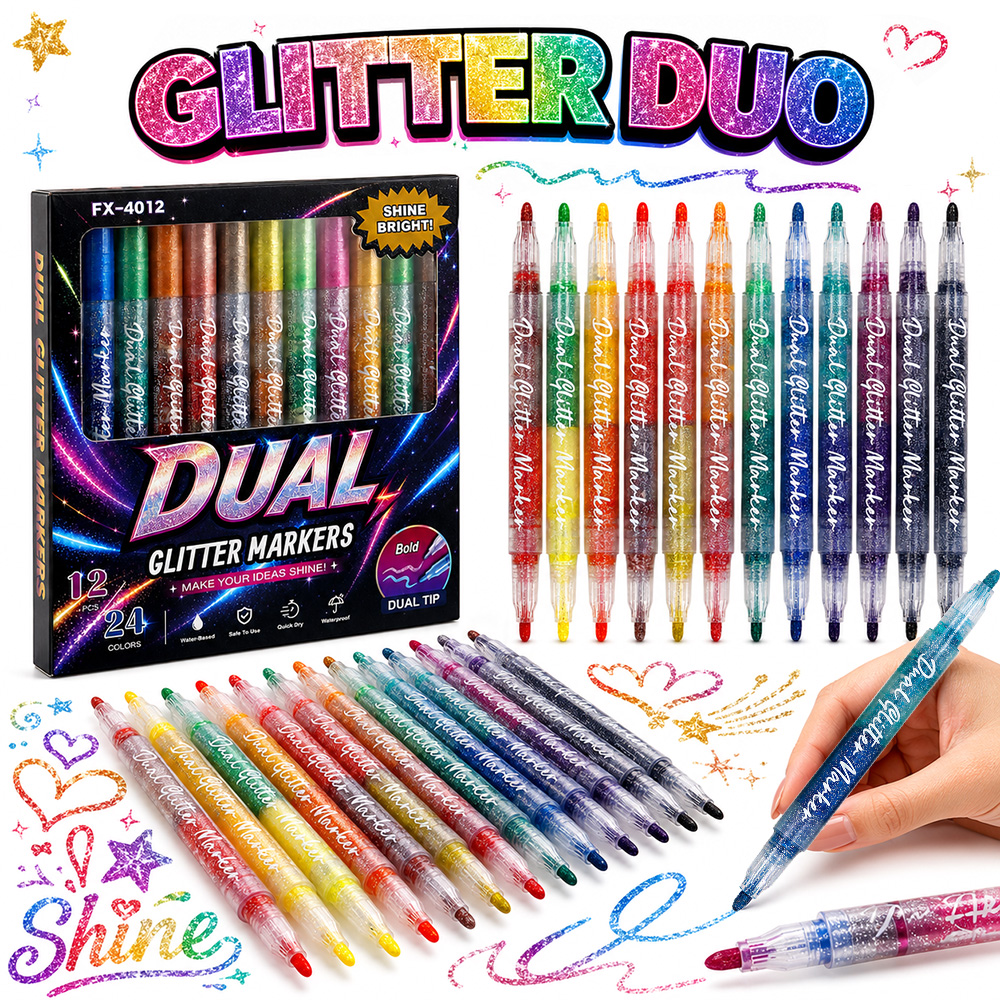 Glitter Vinyl Roll - Set di 12 Pennarelli Glitterati a