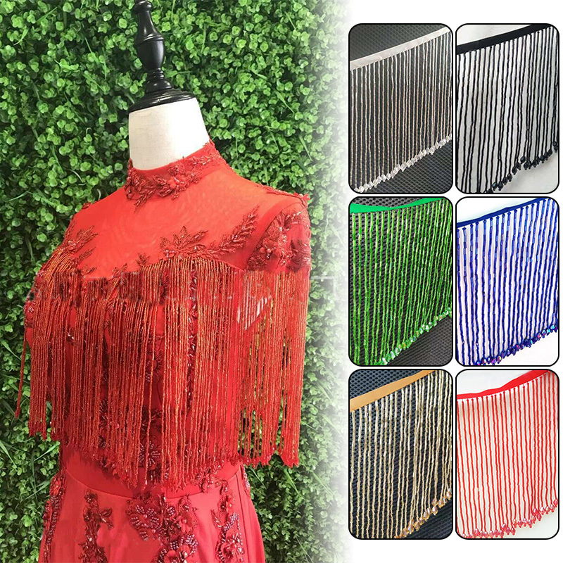 Beaded Trim Fringe - 90x15cm cristallo nappa pizzo perline goccia