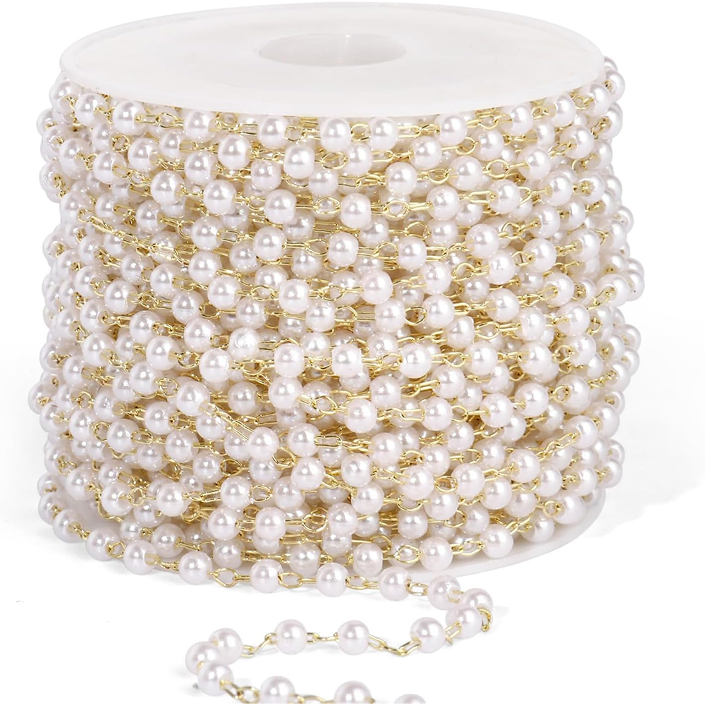 Pearl Trim Chain - Catena a maglie in ottone placcato