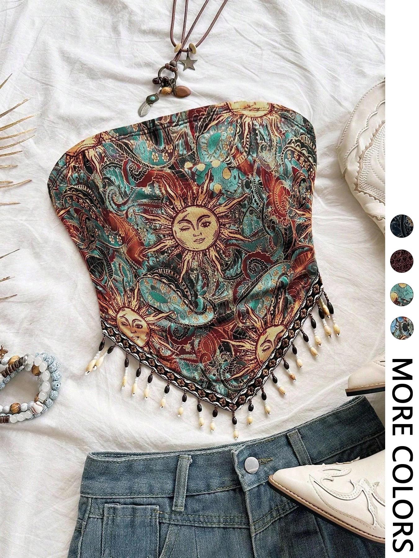 Beaded Trim Fringe - Top a tubino da donna in