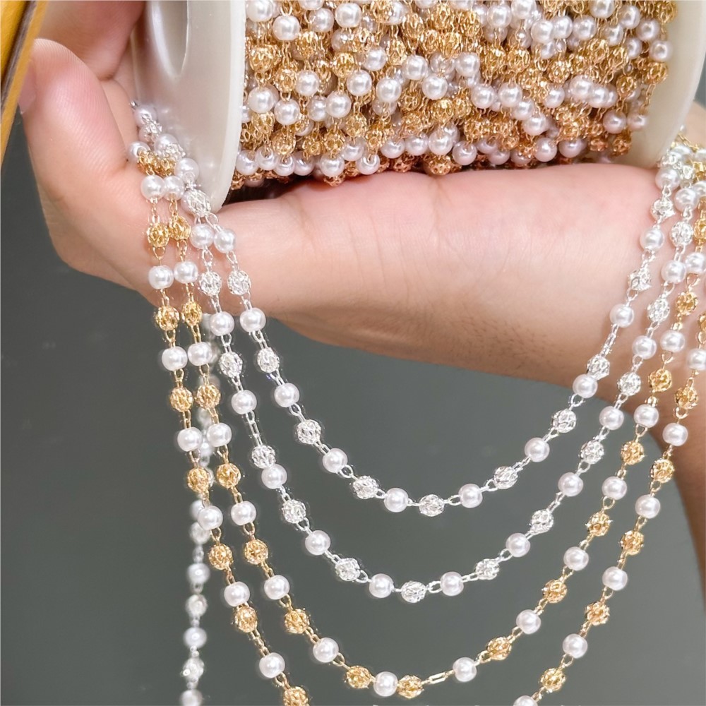Pearl Trim Chain - Catena in Ottone con Perle Finte