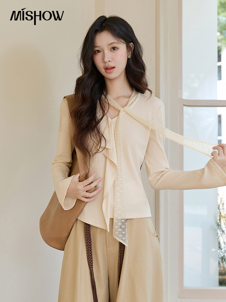 Lace Ribbon Trim - MISHOW Maglione da donna con scollo