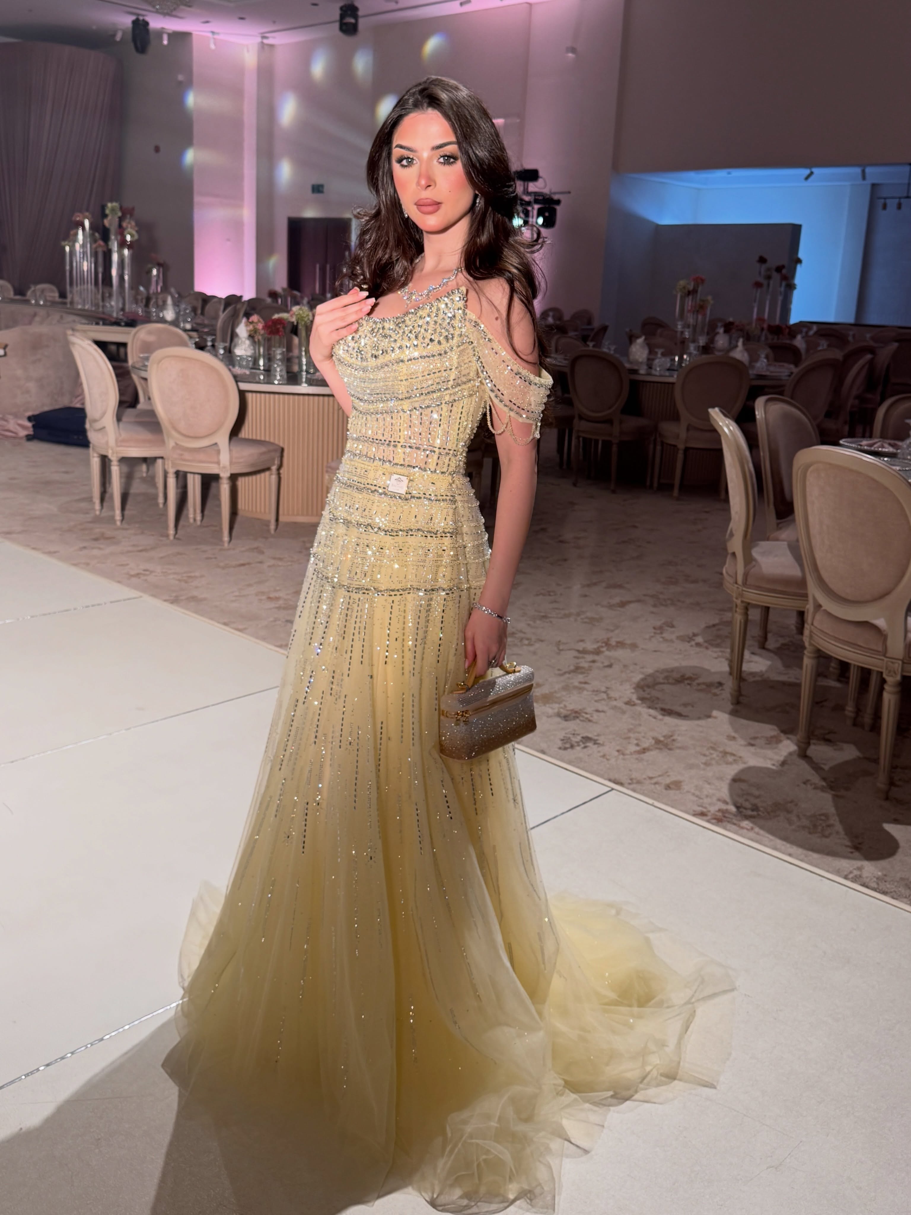Abito da sera giallo in rete c - Beaded Trim Fringe recensione e prezzo