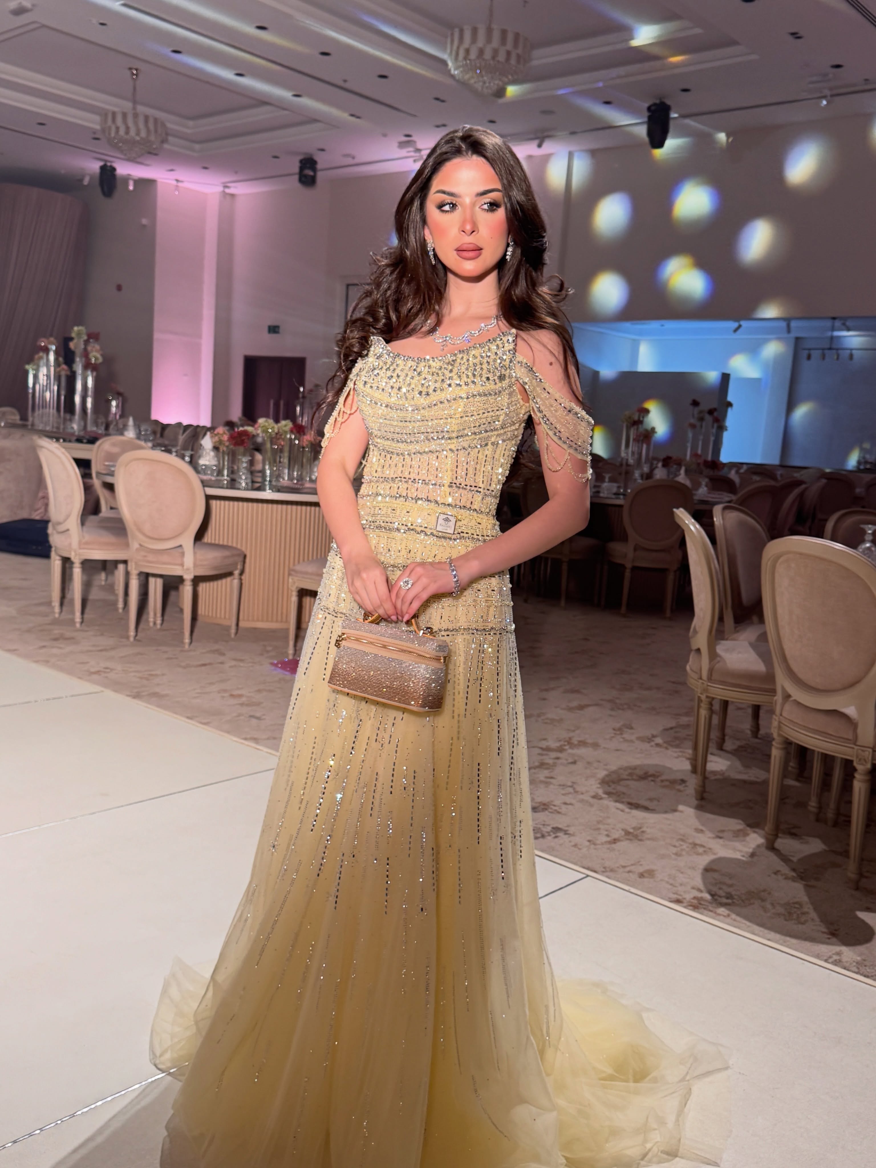 Abito da sera giallo in rete c - Beaded Trim Fringe recensione e prezzo