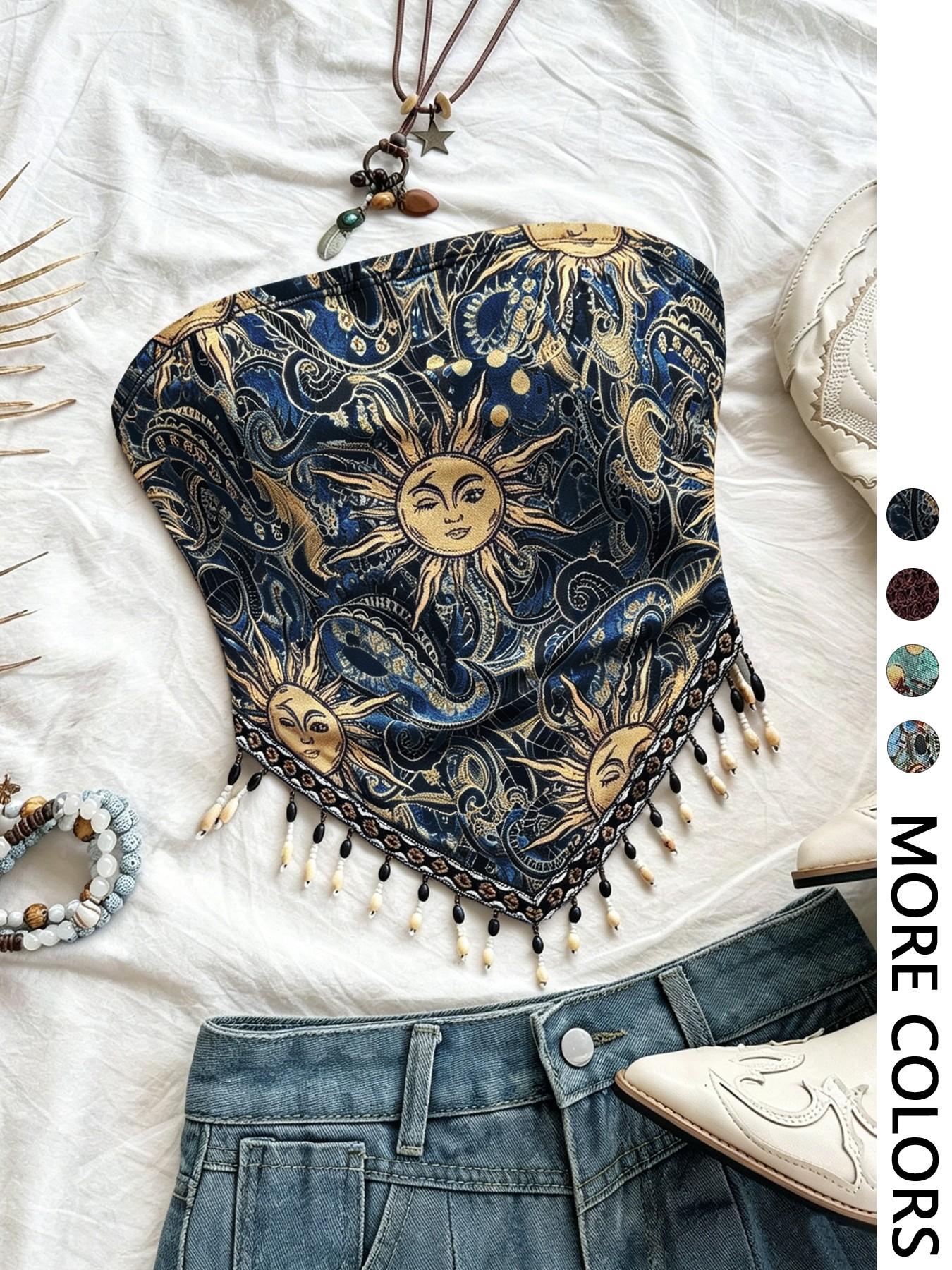 Top a tubino da donna in magli - Beaded Trim Fringe recensione e prezzo