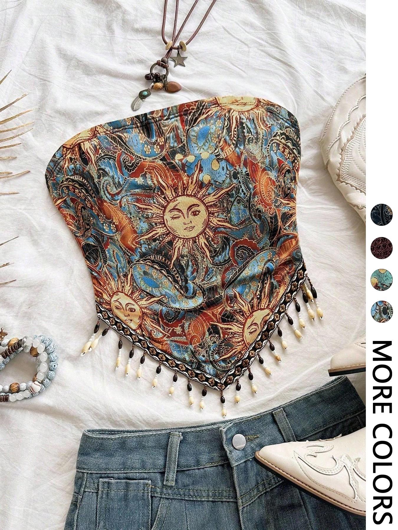 Top a tubino da donna in magli - Beaded Trim Fringe recensione e prezzo